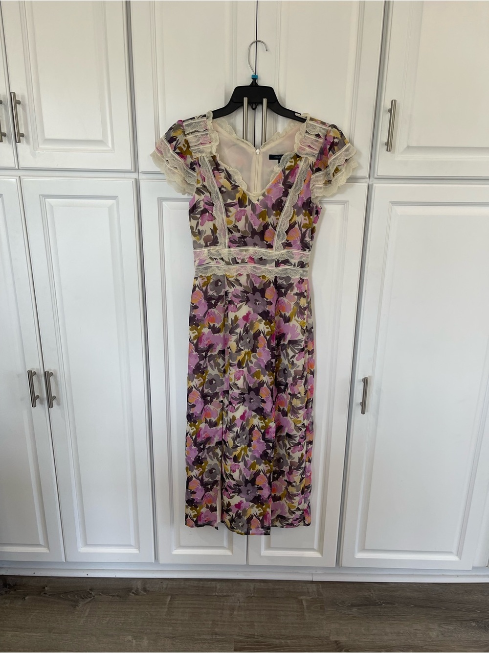 French Connection dress size 0 floral purple cream